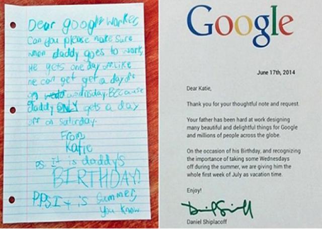 Google responde a menina que pediu folga para o pai