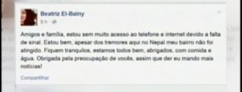 Missionária de Cabo Frio, RJ, vivencia terremoto no Nepal e posta relato Beatriz, que foi ao país pa