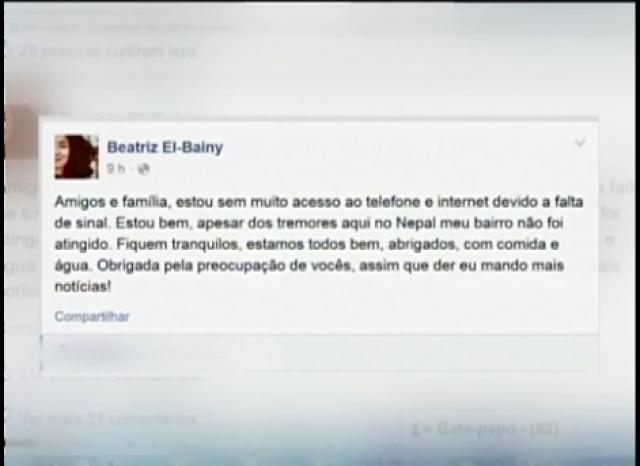 Missionária de Cabo Frio, RJ, vivencia terremoto no Nepal e posta relato Beatriz, que foi ao país pa