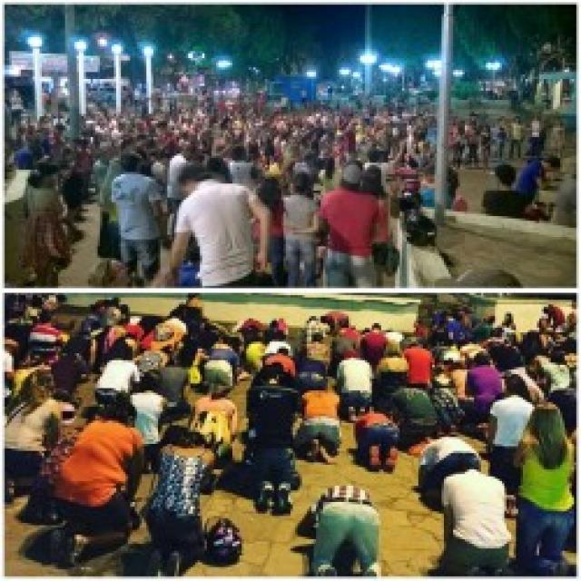 Evangélicos e católicos se unem em oração em praça pública para que Deus intervenha na região do des