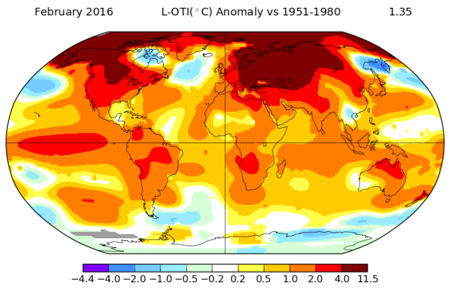 Fevereiro foi mês mais quente da história, 1,35°C acima da média