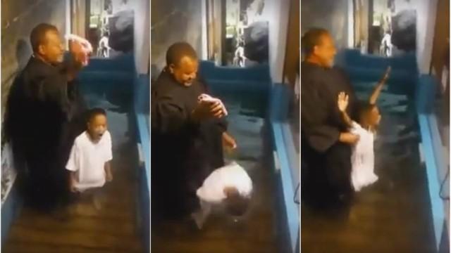 Menino de 6 anos fica ansioso em batismo, se joga na água e vídeo viraliza