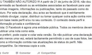 Texto que veta uso pelo Facebook de conteúdo publicado na rede social ‘não serve para nada’