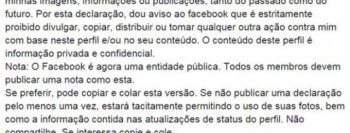 Texto que veta uso pelo Facebook de conteúdo publicado na rede social ‘não serve para nada’