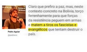 Professor da UFF incentiva morte de evangélicos a tiros, após queda de Evo Morales