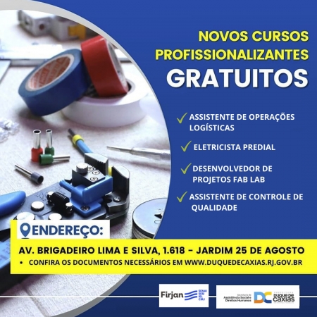 PREFEITURA DE DUQUE DE CAXIAS OFERECE NOVAS VAGAS EM CURSOS PROFISSIONALIZANTES EM PARCERIA COM A FIRJAN
